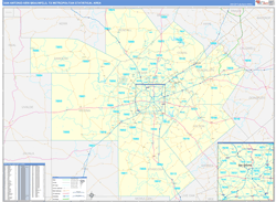 San Antonio-New Braunfels Metro Area Wall Map Basic Style 2024